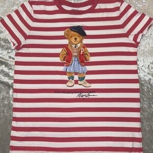 Polo by Ralph Lauren Kids Red and White Striped Bear Tee
